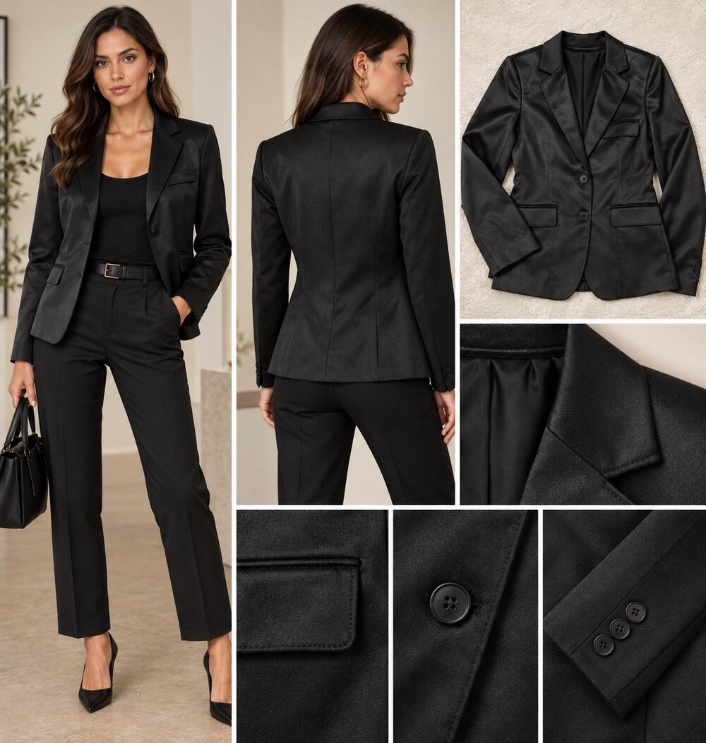 French Connection Black Satin Sheen Tailored Blazer Jacket Size 6